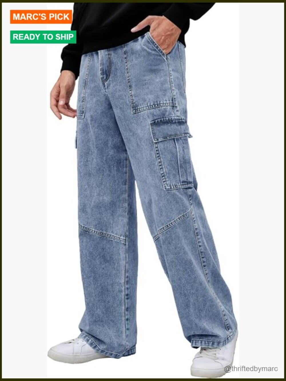 Baggy Cargo Jeans Wide Leg Elastic Waist Loose Fit Casual Denim Utility Pants